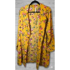 Haute Fox Floral Duster Cardigan Kimono Plus Size 3XL Open Front Mustard‎ Boho